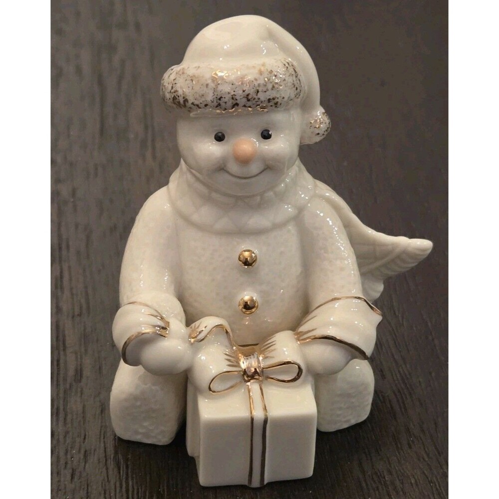Lenox "Snowy Gift" porcelain snowman figurine,24-karat gold accents - Picture 11 of 12